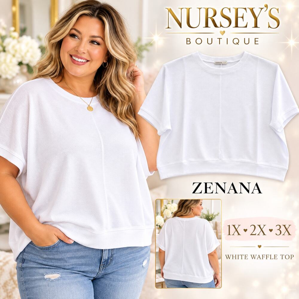 Zenana White Waffle Knit Oversized Boxy Dolman Sleeve Top 1X NWOT